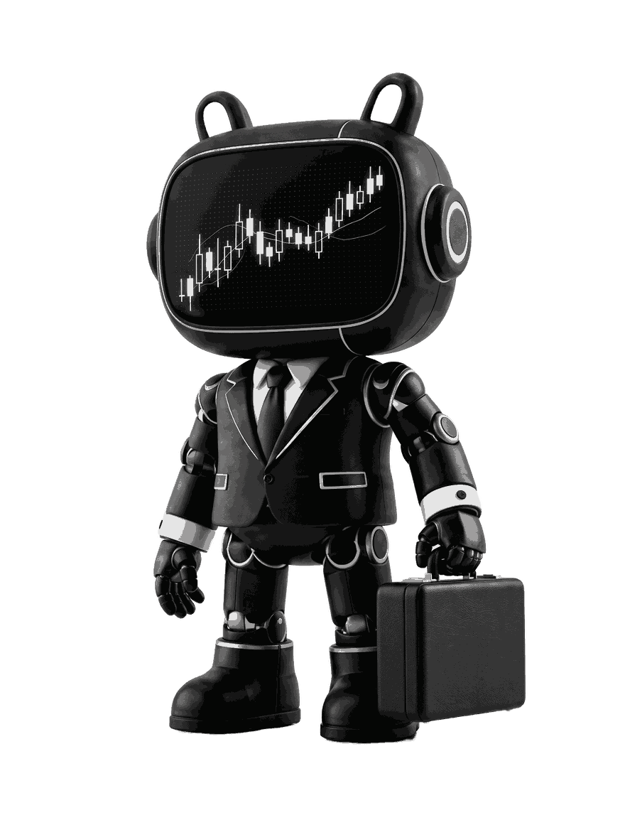 The Deputy mascot: a black robot in a tailored suit holding a briefcase